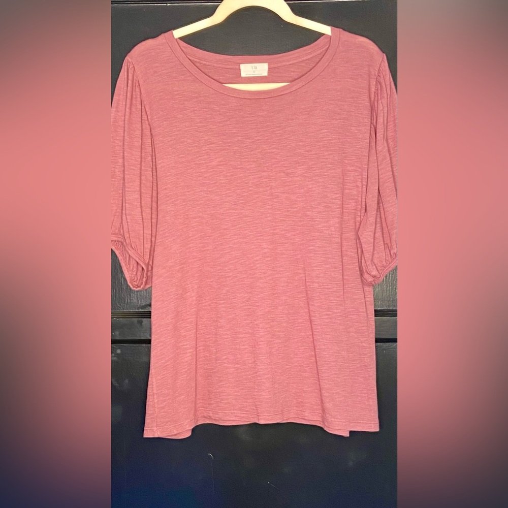 Anthropologie Pink Ribbed 3/4 Sleeve Blouse